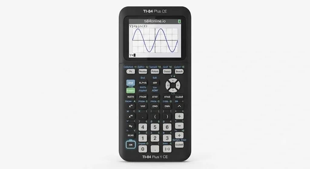 TI84 calculator online graphing interface Online TI 84 Plus CE graphing calculator interface displaying a function graph